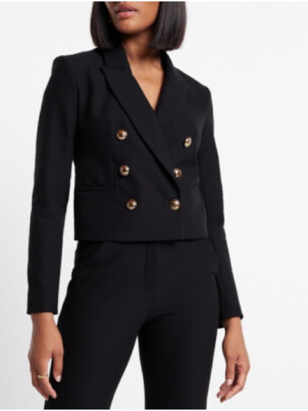 Express Black Cropped Double-Breasted Blazer with Gold Buttons
